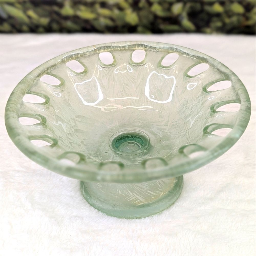 Vintage Frosted Eco Glass Pedestal Bowl Compote Dish - Picture 9 of 12
